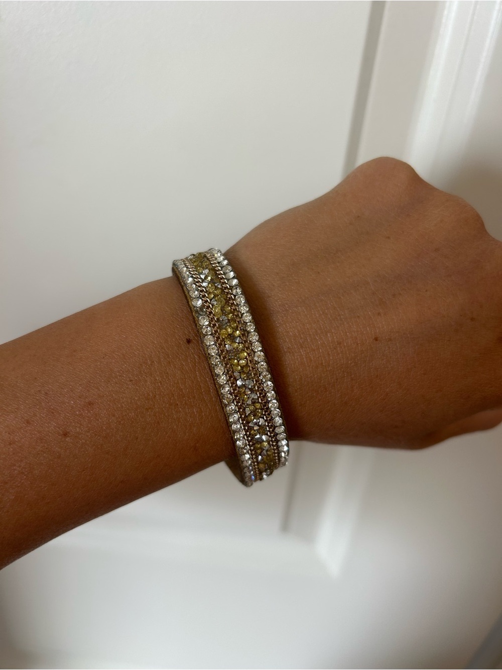 Gold and Silver Crystal Bangle Bracelet - Women's Jewelry
